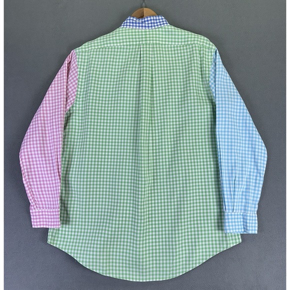 Ralph Lauren Shirt Large Blue Pink Colorful Gingham Check Party Custom Fit - Picture 4 of 7
